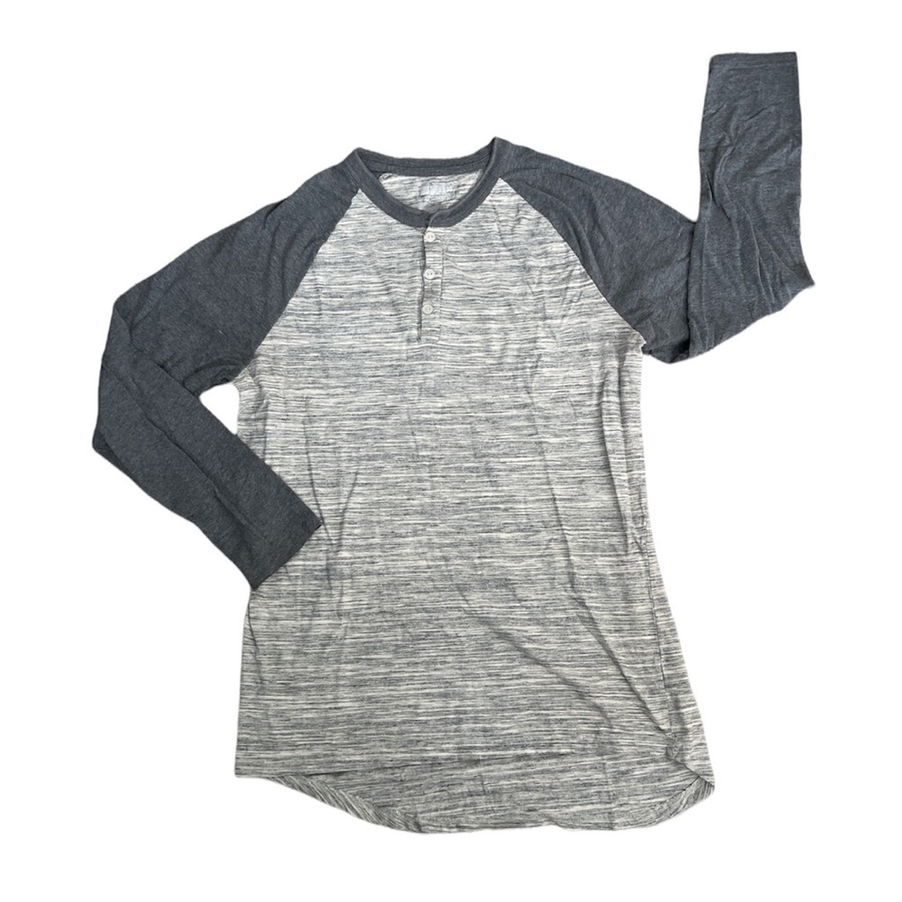 LulaRoe Henley Top Mens size L Gray Marled Long Sleeve Cotton Polyester